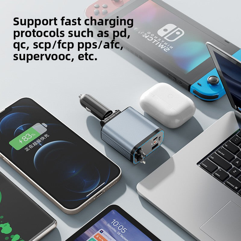 Super Fast Charging Retractable Car Phone Charger