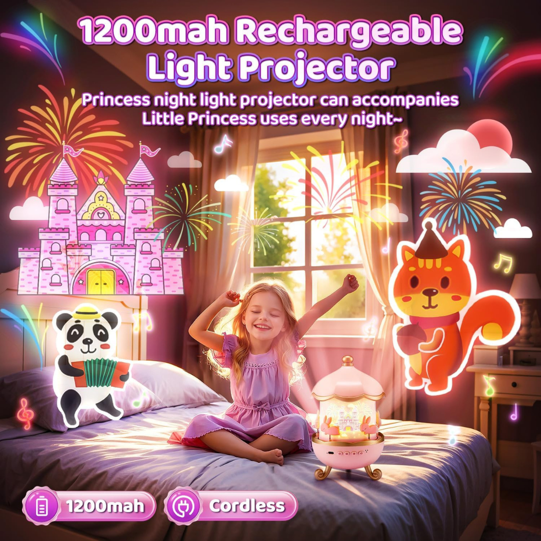 One Fire Kids Night Light Projector – 5 Film Reels & Rechargeable Battery