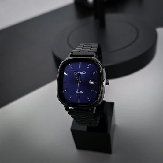 MYVRA ™Casio Black Chain Blue Dial Couple Watch
